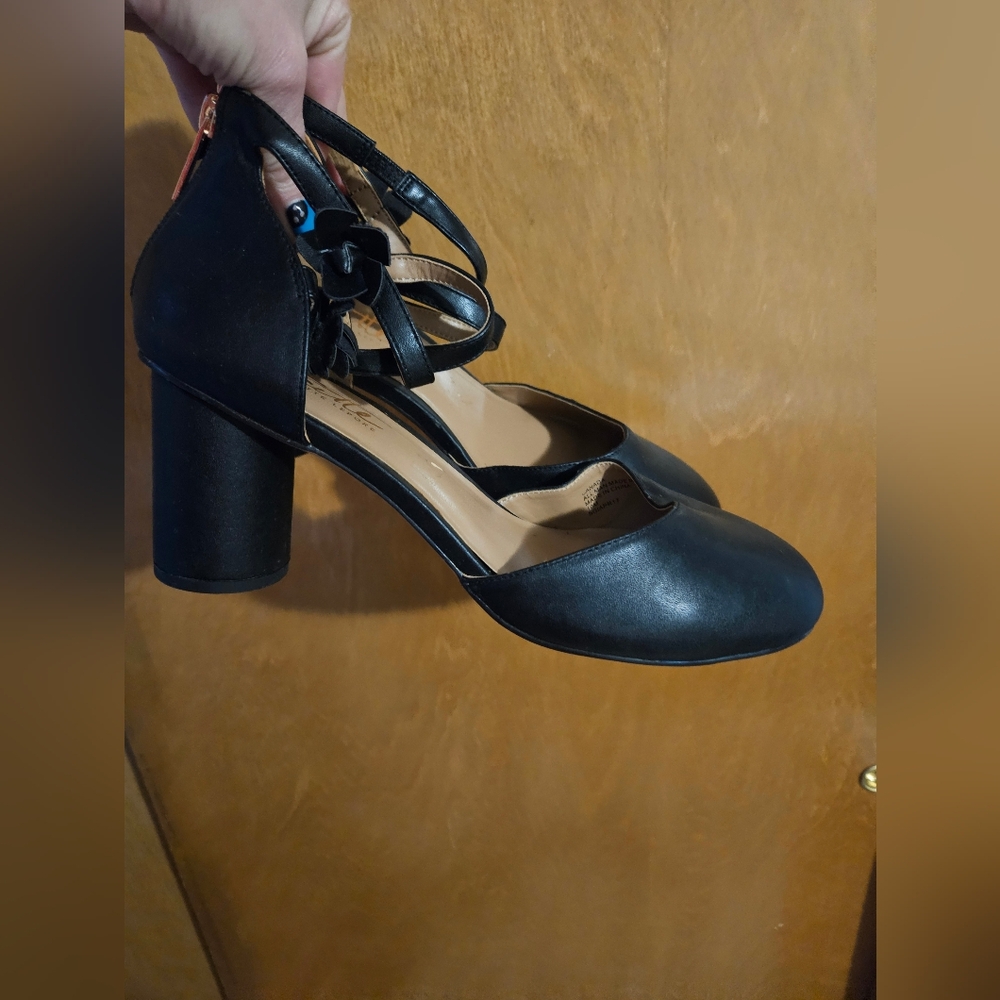 Nannette Black Round-Toe Block Heel Pumps with Double Ankle Straps
